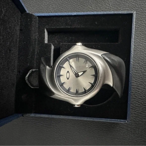 Oakley Silver Dial Watch with Black Band